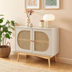 Buffet SIXTINE cannage rotin et gris perle 2 portes 90cm