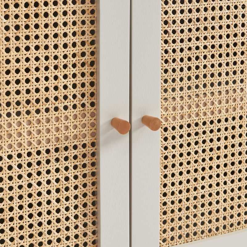 Buffet SIXTINE cannage rotin et gris perle 2 portes 90cm