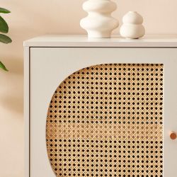 Buffet SIXTINE cannage rotin et gris perle 2 portes 90cm