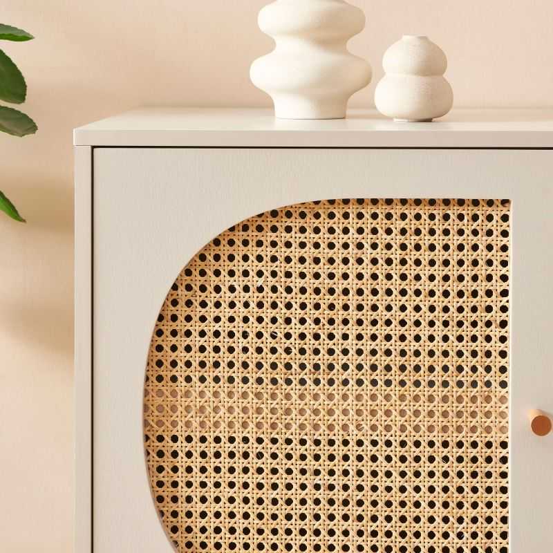 Buffet SIXTINE cannage rotin et gris perle 2 portes 90cm