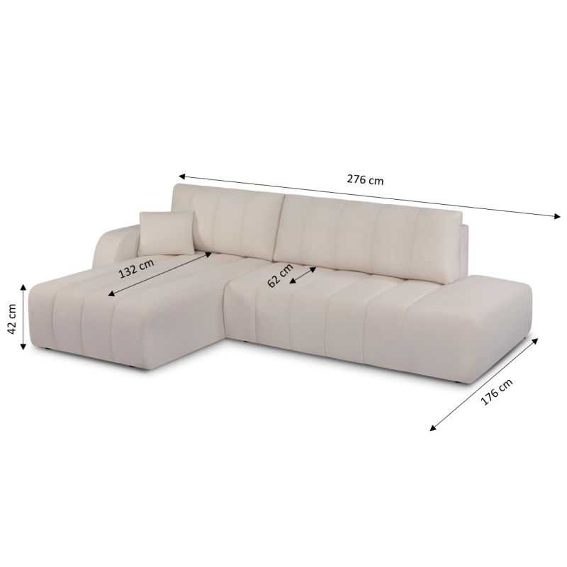Canapé d'angle gauche convertible BELEM 4/5 places tissu chenille grège