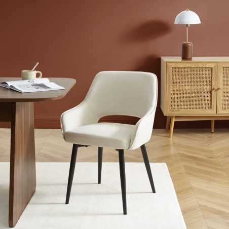 Lot de 2 fauteuils UNNI tissu beige pieds métal noir