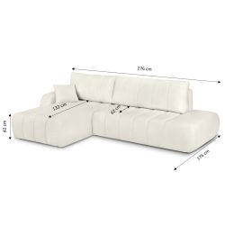 Canapé d'angle gauche convertible BELEM 4/5 places tissu bouclette écru