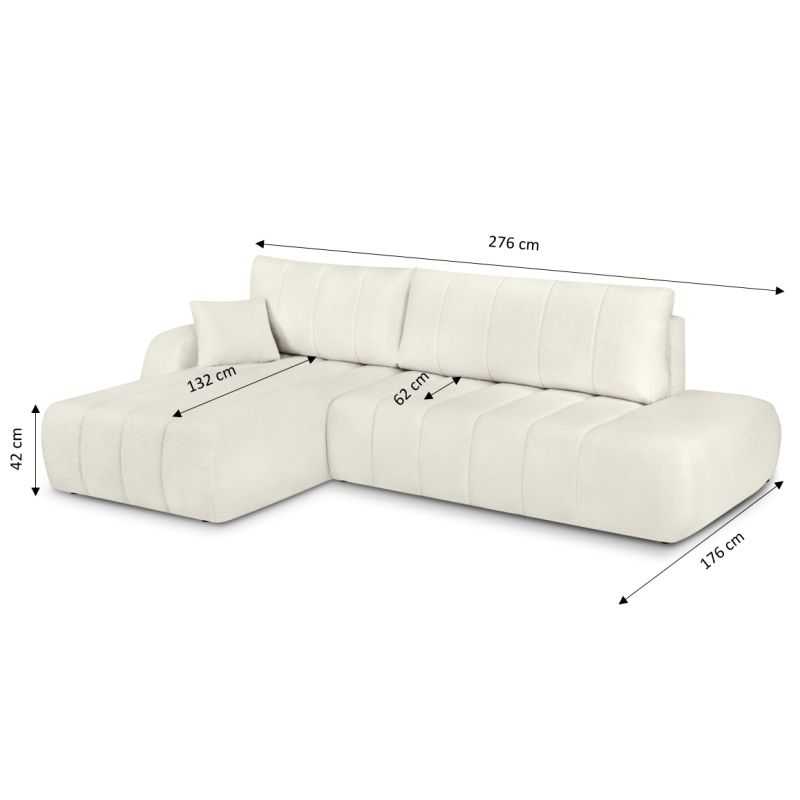 Canapé d'angle gauche convertible BELEM 4/5 places tissu bouclette écru