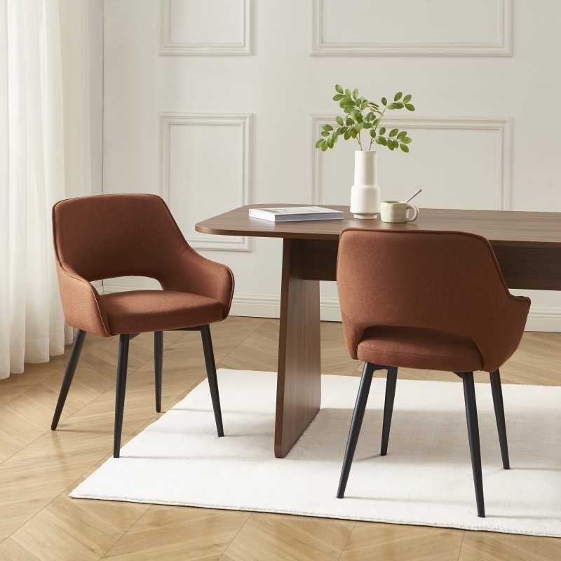 Lot de 2 fauteuils UNNI tissu terracotta pieds métal noir