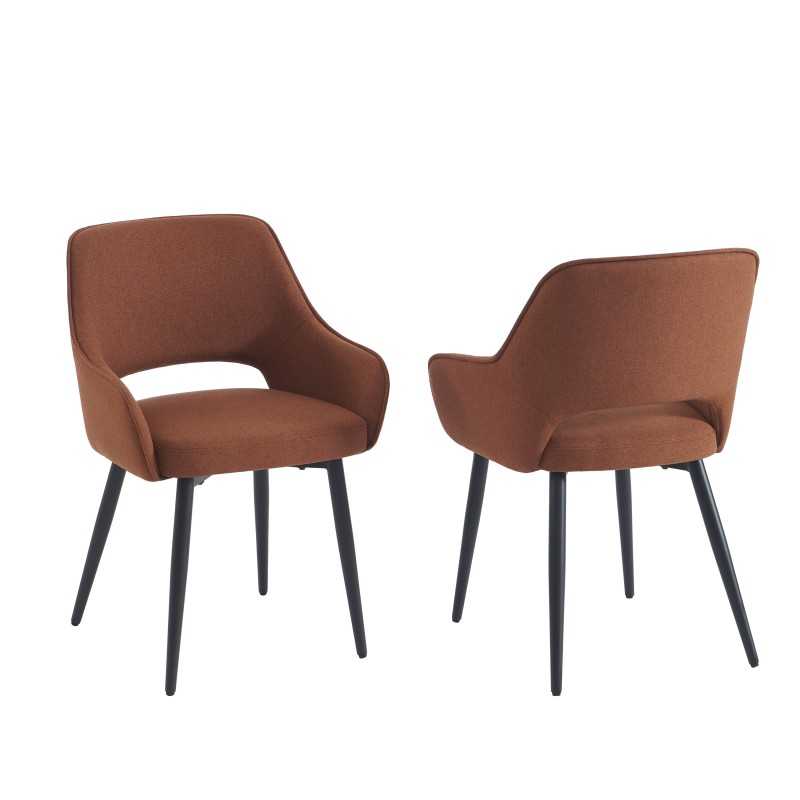 Lot de 2 fauteuils UNNI tissu terracotta pieds métal noir