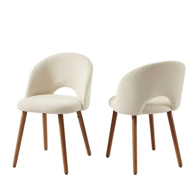 Lot de 2 chaises SIMONE tissu bouclette blanc cassé pieds bois teinté noyer