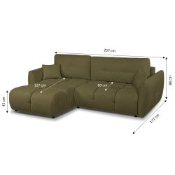 Canapé d'angle convertible et réversible COMO 4 places tissu chenille vert kaki