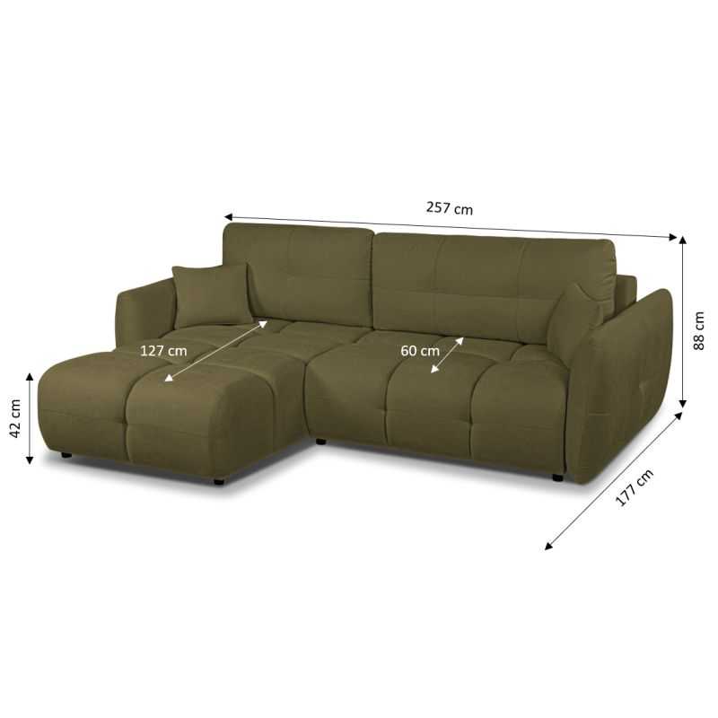 Canapé d'angle convertible et réversible COMO 4 places tissu chenille vert kaki