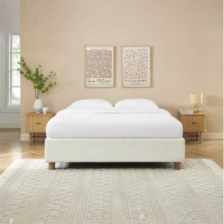 Lit coffre KORALL 140x190 tissu bouclettes écru sommier inclus