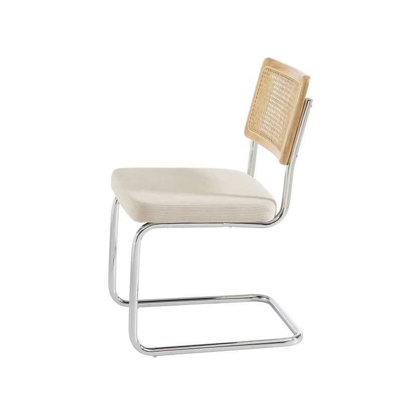 Lot de 2 chaises ELLA cannage et velours côtelé écru pieds métal chromé