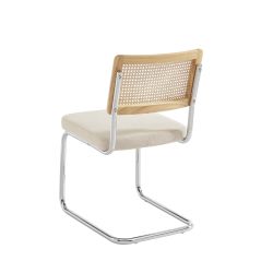 Lot de 2 chaises ELLA cannage et velours côtelé écru pieds métal chromé