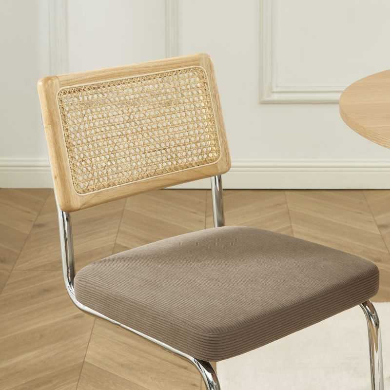 Lot de 2 chaises ELLA cannage velours côtelé grège