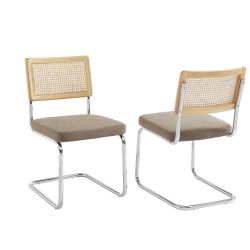 Lot de 2 chaises ELLA cannage velours côtelé grège