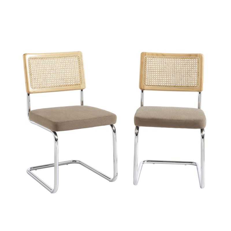 Lot de 2 chaises ELLA cannage velours côtelé grège