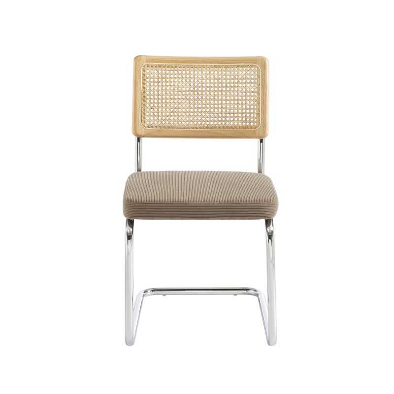 Lot de 2 chaises ELLA cannage velours côtelé grège