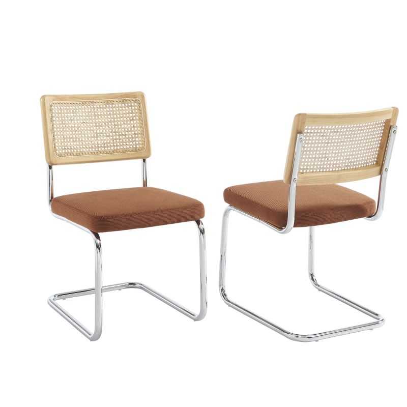 Lot de 2 chaises ELLA cannage velours côtelé terracotta