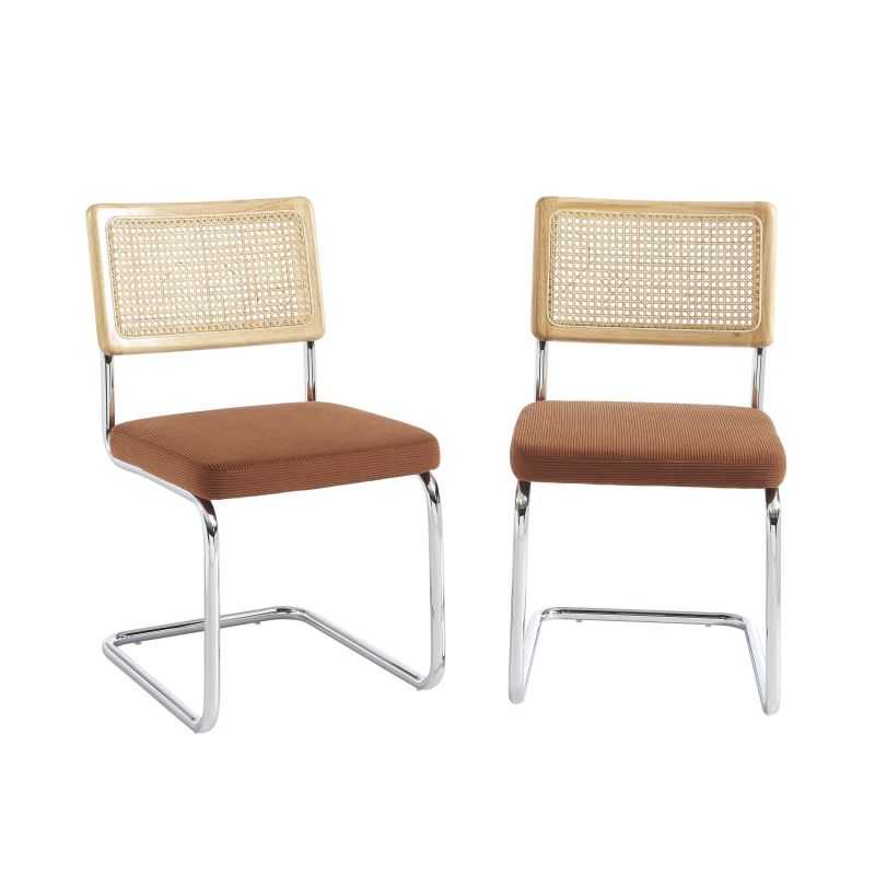 Lot de 2 chaises ELLA cannage velours côtelé terracotta