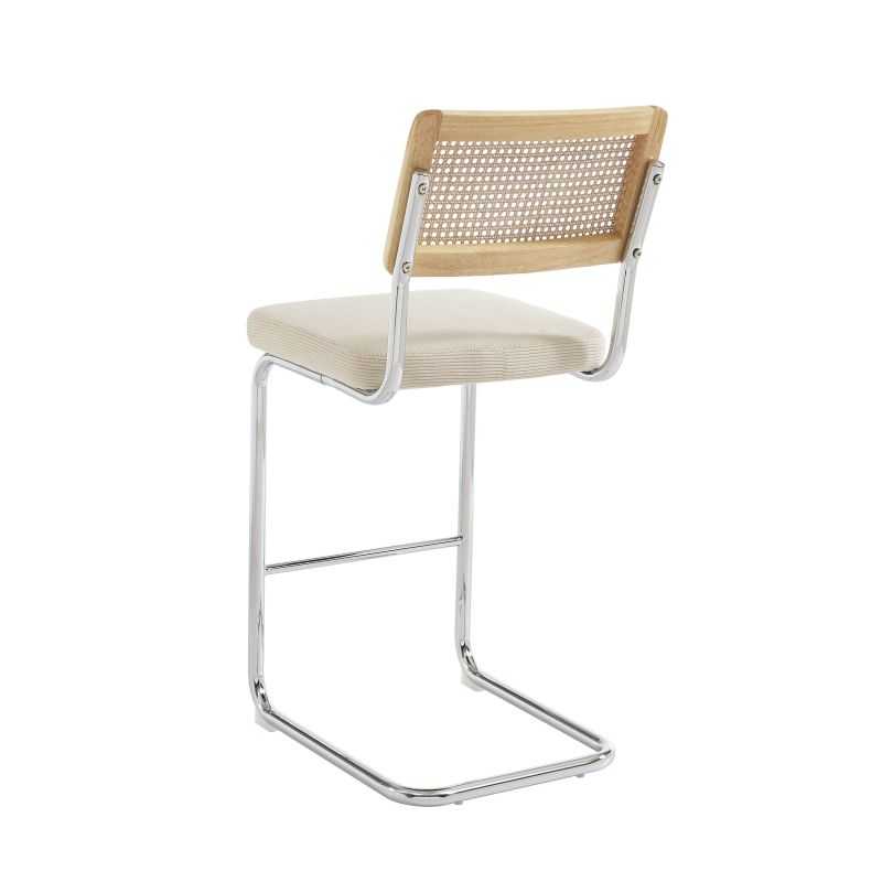 Lot de 2 Tabourets ELLA cannage velours côtelé beige