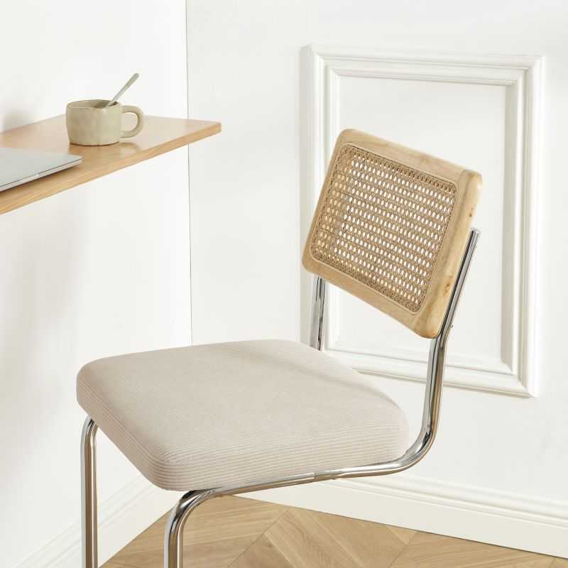 Lot de 2 Tabourets ELLA cannage velours côtelé beige