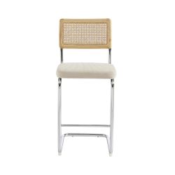 Lot de 2 Tabourets ELLA cannage velours côtelé beige