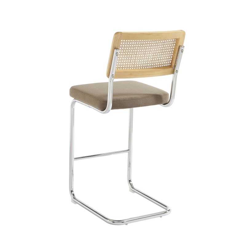 Lot de 2 Tabourets ELLA cannage velours côtelé grège