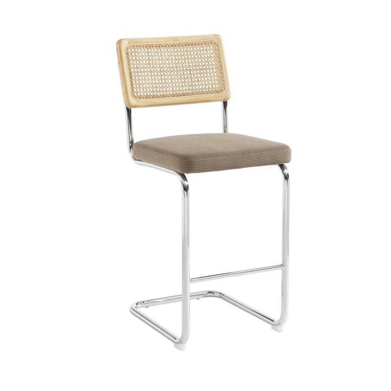 Lot de 2 Tabourets ELLA cannage velours côtelé grège