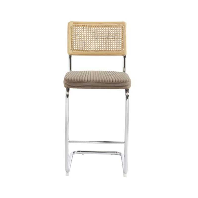 Lot de 2 Tabourets ELLA cannage velours côtelé grège