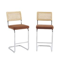 Lot de 2 Tabourets ELLA cannage velours côtelé terracotta