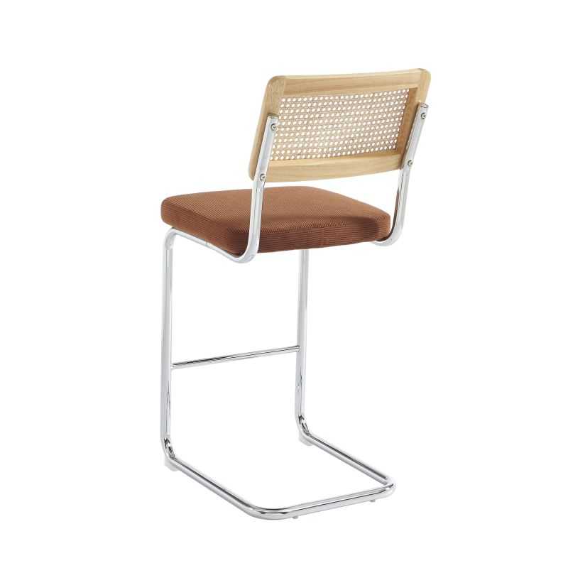 Lot de 2 Tabourets ELLA cannage velours côtelé terracotta