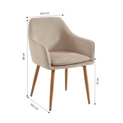 Lot de 2 fauteuils KALLI tissu grège pieds métal finition bois