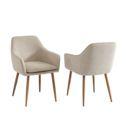 Lot de 2 fauteuils KALLI tissu grège pieds métal finition bois