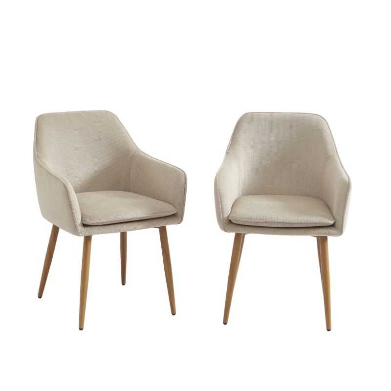 Lot de 2 fauteuils KALLI tissu grège pieds métal finition bois
