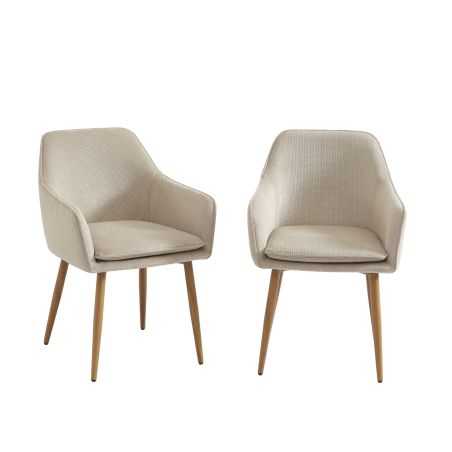 Lot de 2 fauteuils KALLI tissu grège pieds métal finition bois