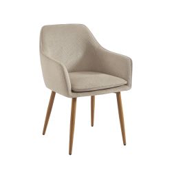 Lot de 2 fauteuils KALLI tissu grège pieds métal finition bois