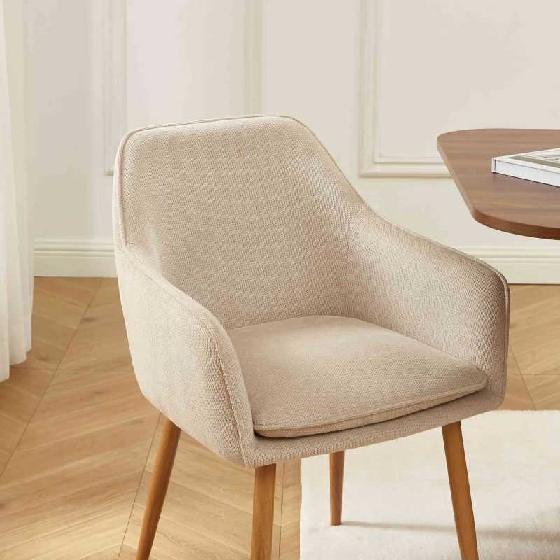 Lot de 2 fauteuils KALLI tissu grège pieds métal finition bois