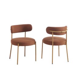 Lot de 2 chaises NOA tissu terracotta pieds métal finition bois