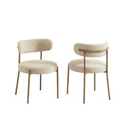Lot de 2 chaises NOA tissu bouclette beige pieds métal finition bois