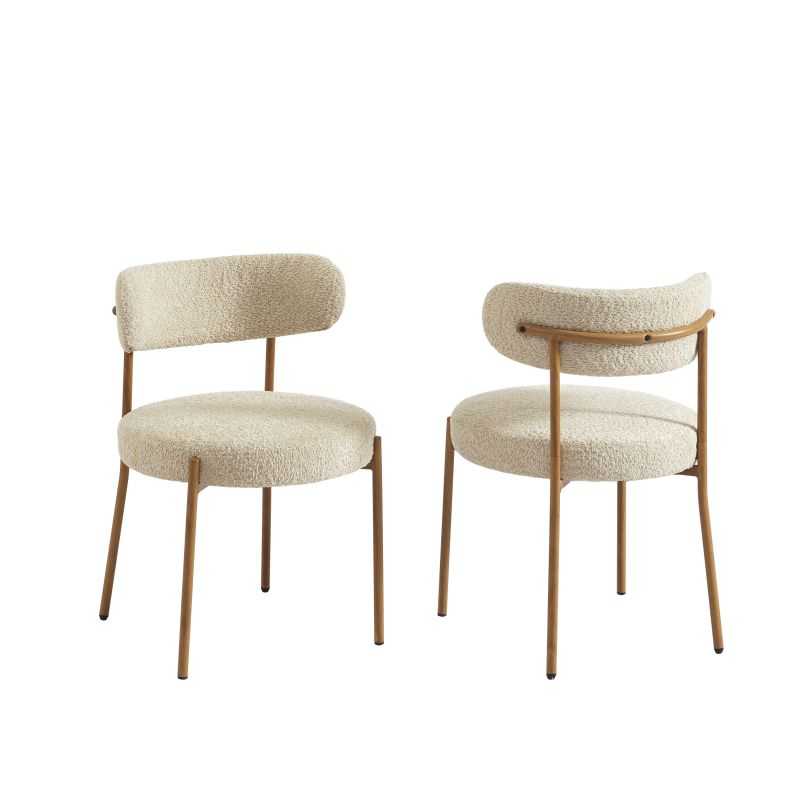 Lot de 2 chaises NOA tissu bouclette beige pieds métal finition bois