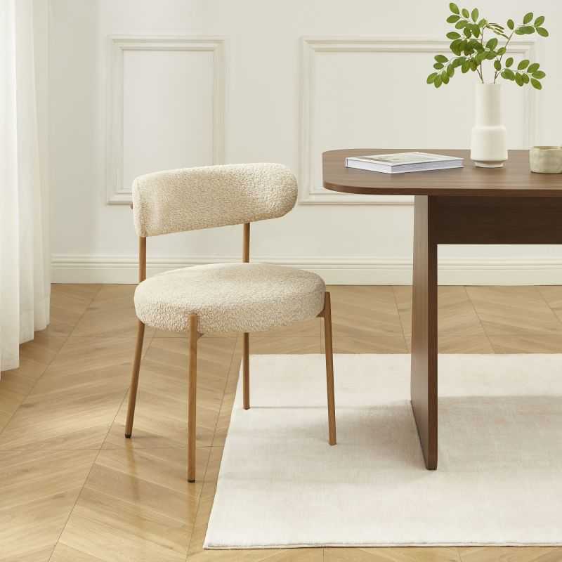 Lot de 2 chaises NOA tissu bouclette beige pieds métal finition bois