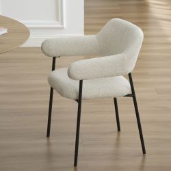 Lot de 2 fauteuils repas IVAN tissu beige pieds métal noir