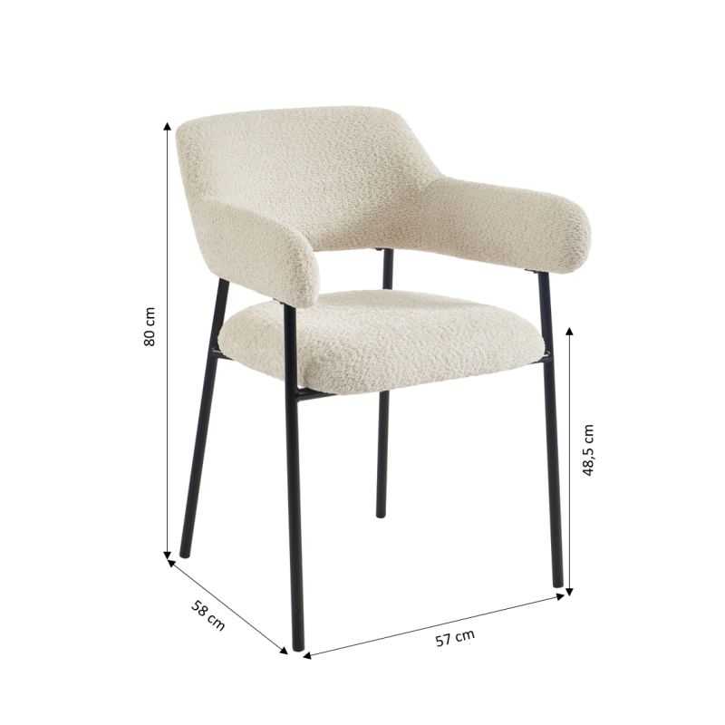 Lot de 2 fauteuils repas IVAN tissu beige pieds métal noir