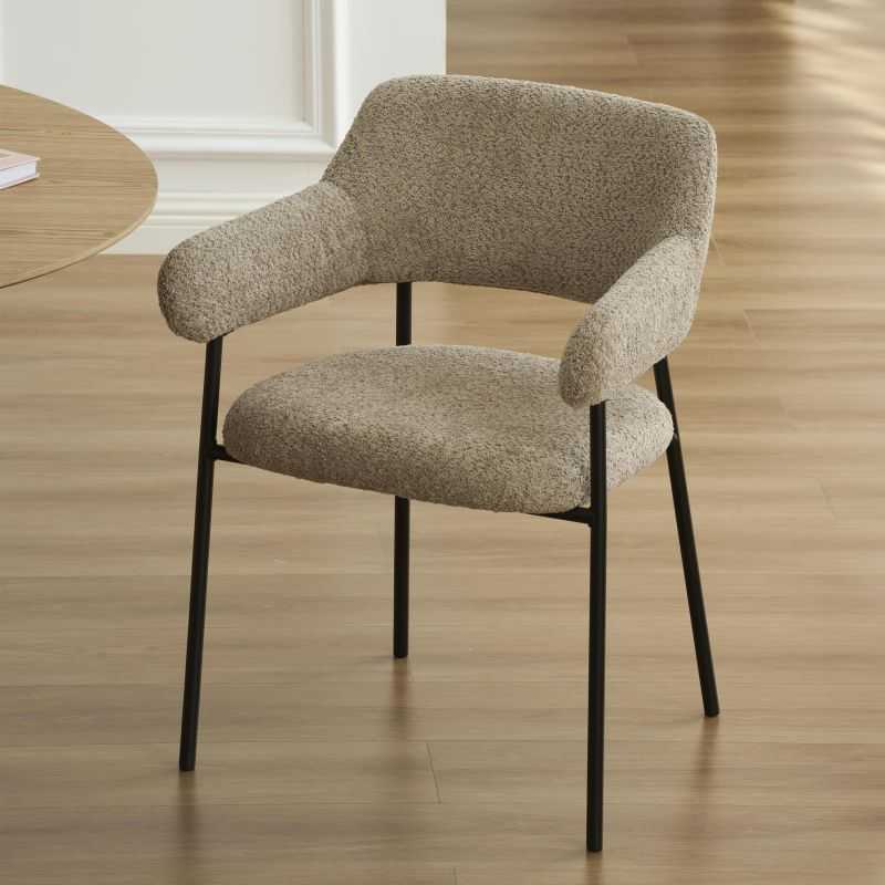 Lot de 2 fauteuils repas IVAN tissu marron glacé pieds métal noir