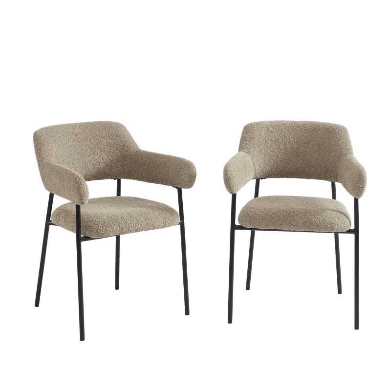 Lot de 2 fauteuils repas IVAN tissu marron glacé pieds métal noir