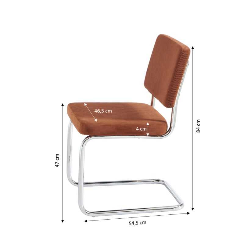 Lot de 2 chaises JACK velours côtelé terracotta pieds métal chromé