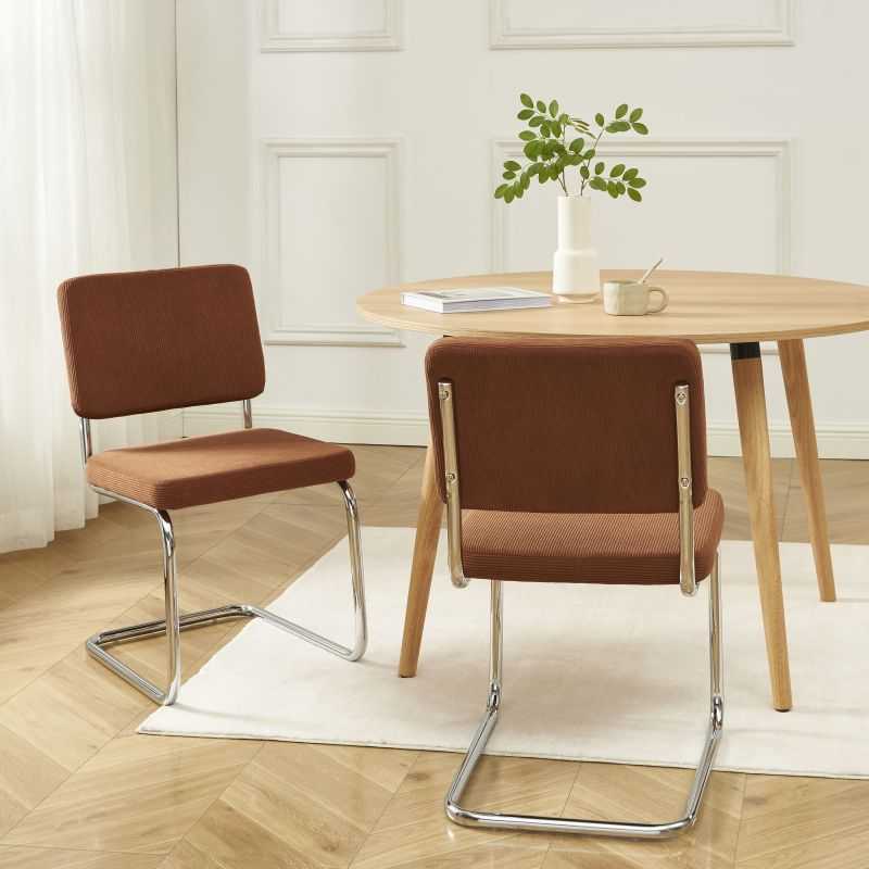 Lot de 2 chaises JACK velours côtelé terracotta pieds métal chromé