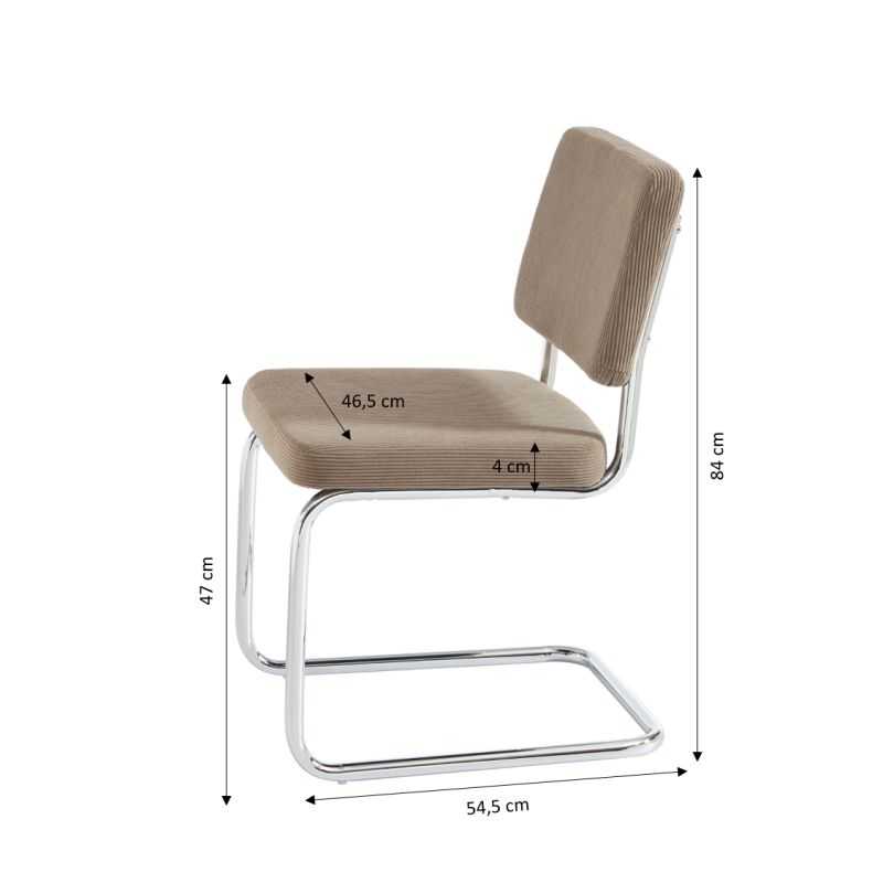 Lot de 2 chaises JACK velours côtelé grège pieds métal chromé