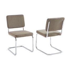 Lot de 2 chaises JACK velours côtelé grège pieds métal chromé