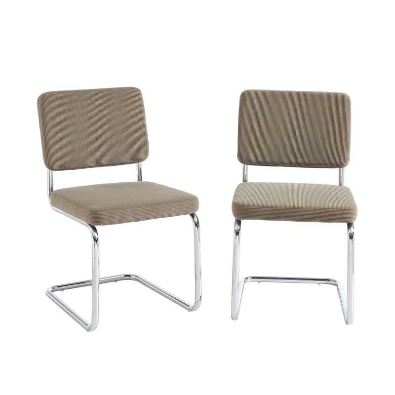 Lot de 2 chaises JACK velours côtelé grège pieds métal chromé