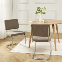 Lot de 2 chaises JACK velours côtelé grège pieds métal chromé